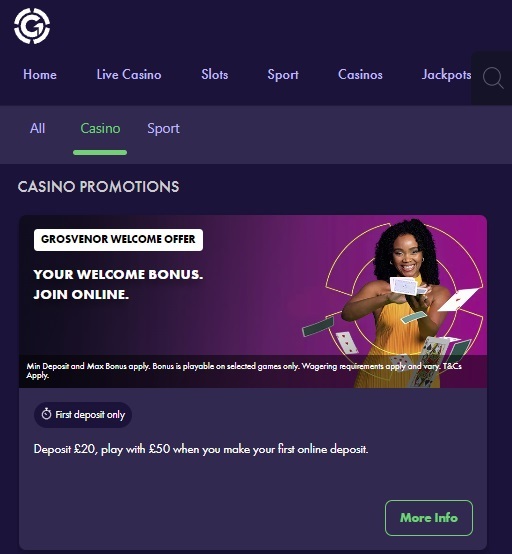 Grosvenor Casinos first deposit bonus