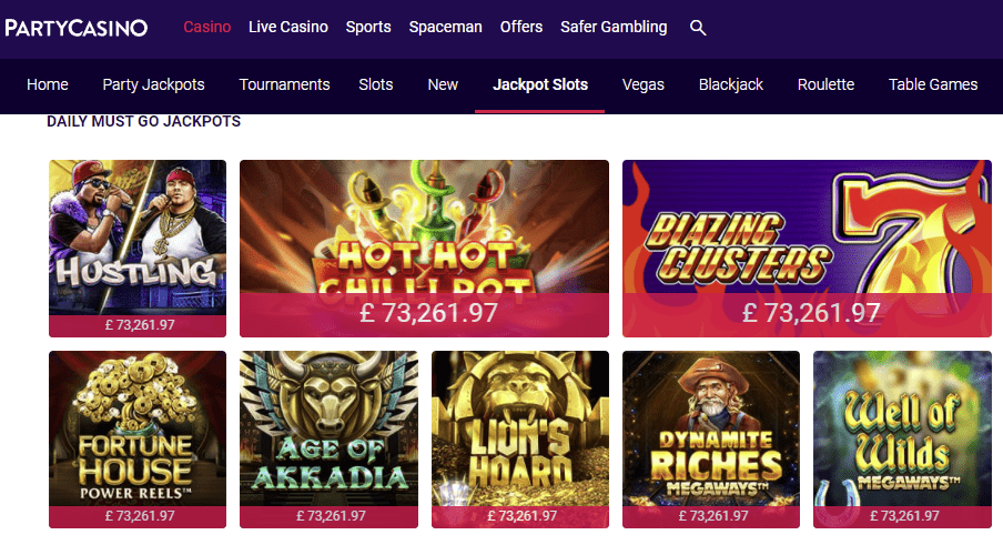 Party Casino games and bonus offers