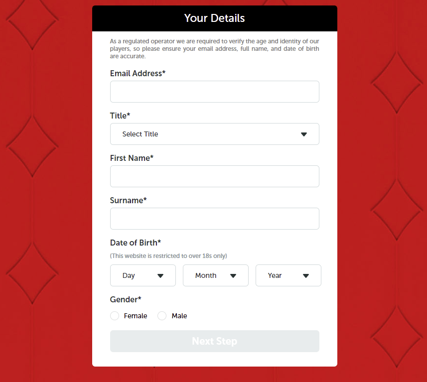 Virgin Games promo code form 