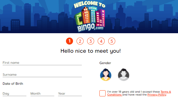 City Bingo reg page for UK