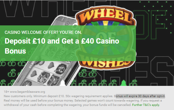 Unibet Casino Welcome Bonus UK