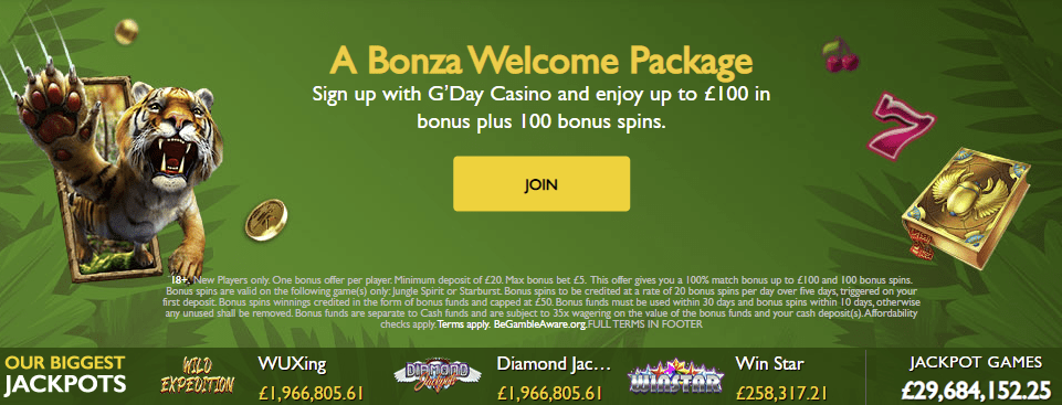 Gday casino bonus for new players UK