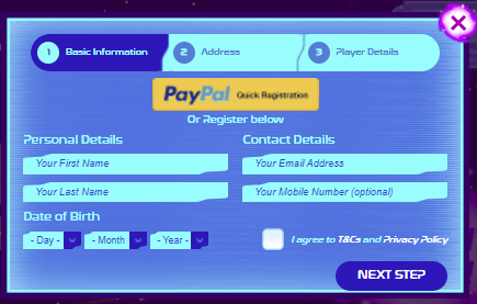 Space Wins Casino reg form to insert codes