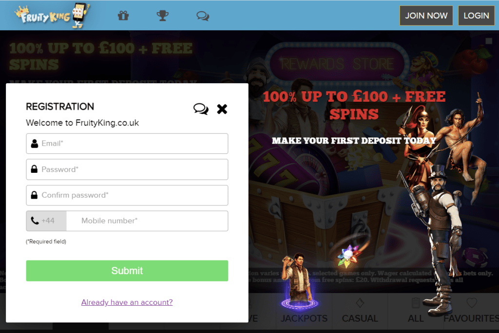 Fruity King Casino Promo Code Form