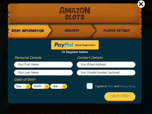 Amazon Slots Registration Code Page