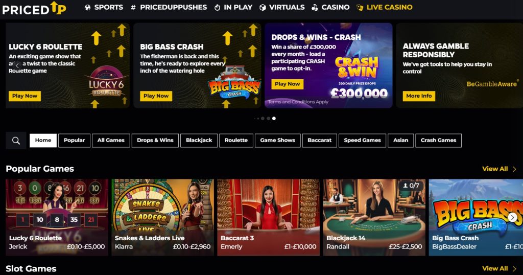 Pricedup casino UK games lobby