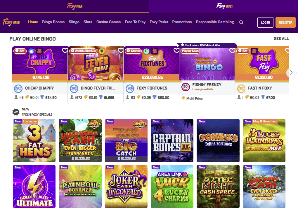foxy bingo games and slingo selection