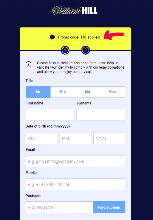 William Hill Promo Code H30