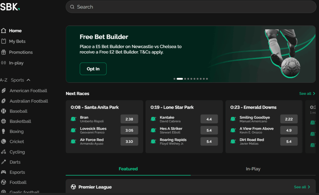 Excellent Live Odds Comparison Feature - SBK bet