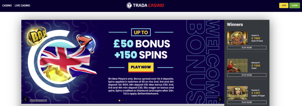 Trada Casino: 25 Free Spins No Wagering