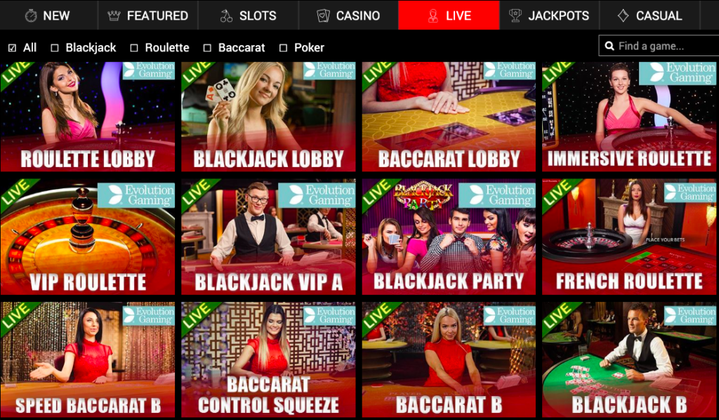 Ruby Bet Live Casino Games