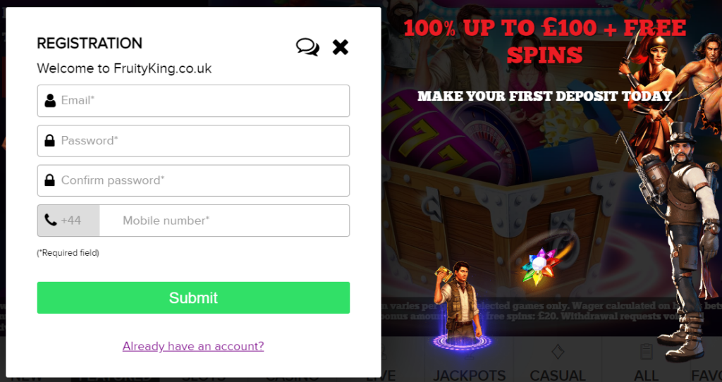 FruitKings Casino Sign up Bonus Codes