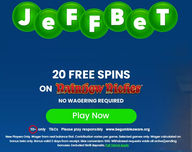 Jeff Bet Casino Promotional Code and Bonus for UK - 20 Free Spins - British Gambler