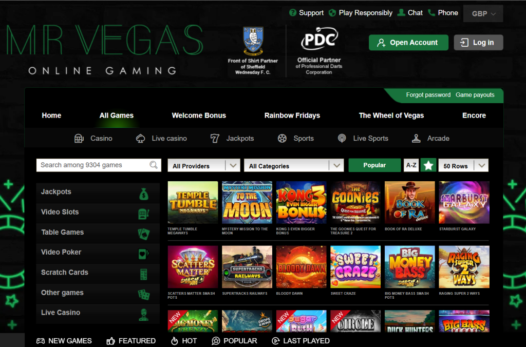 Mr Vegas Casino Games and Slots Selection with over 9000 titles