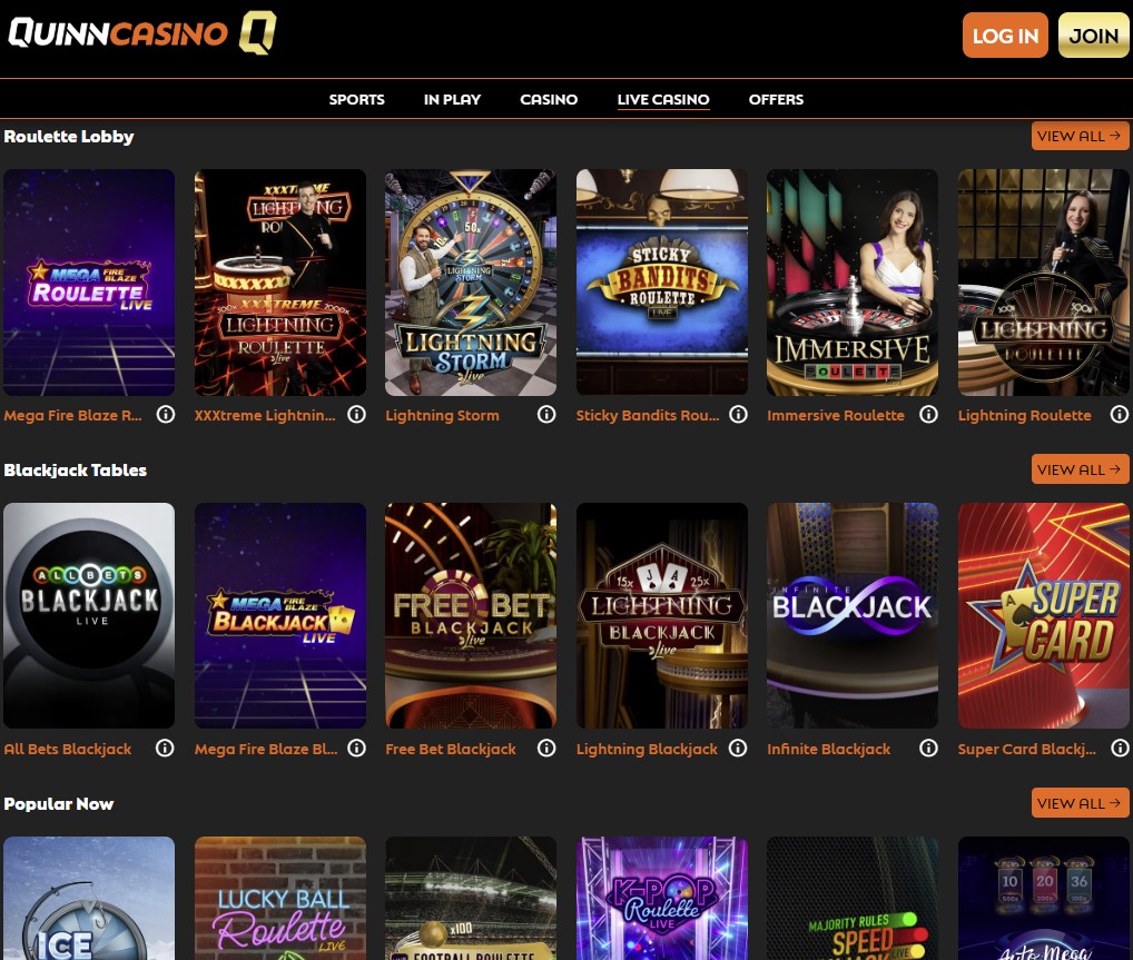 Quinn Live Dealer Games and Game Shows