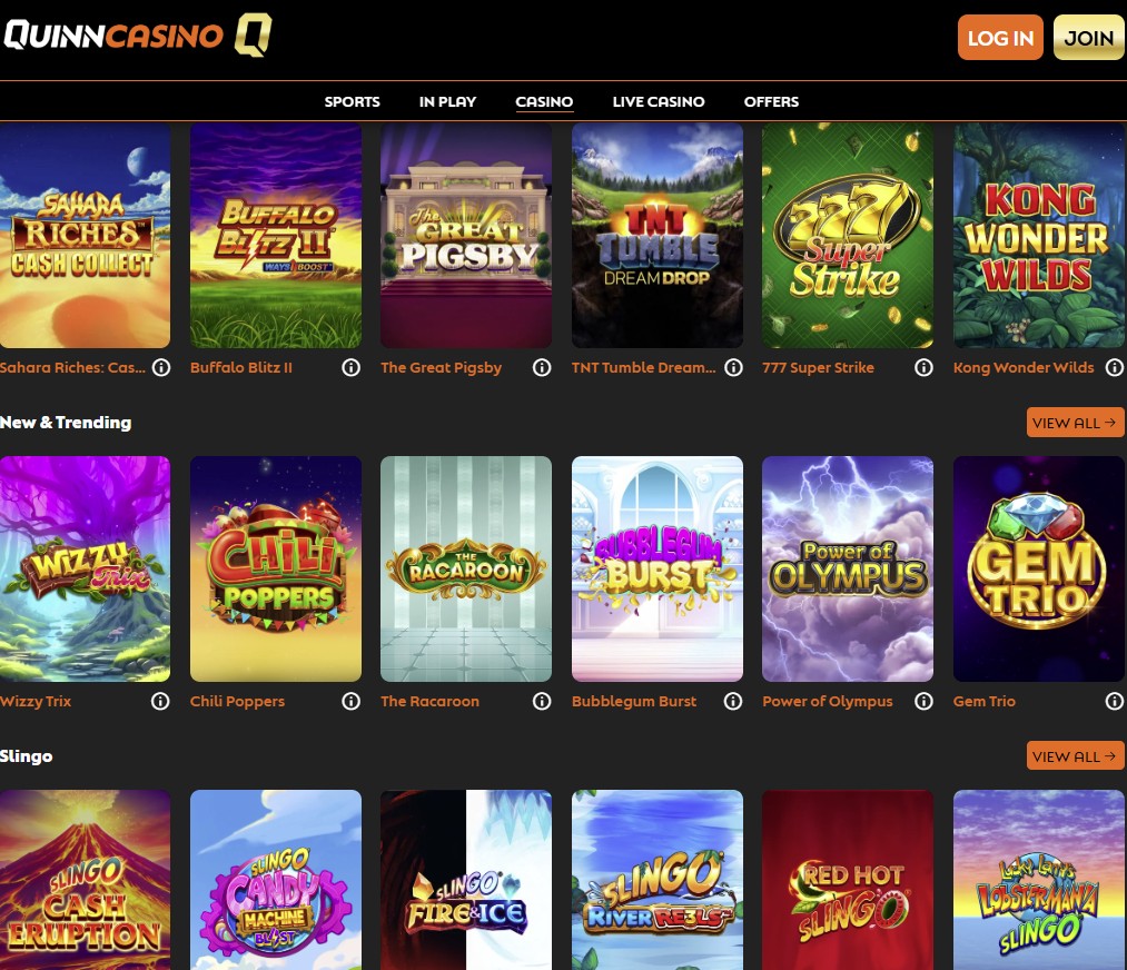 Quinn casino new slots and slingo