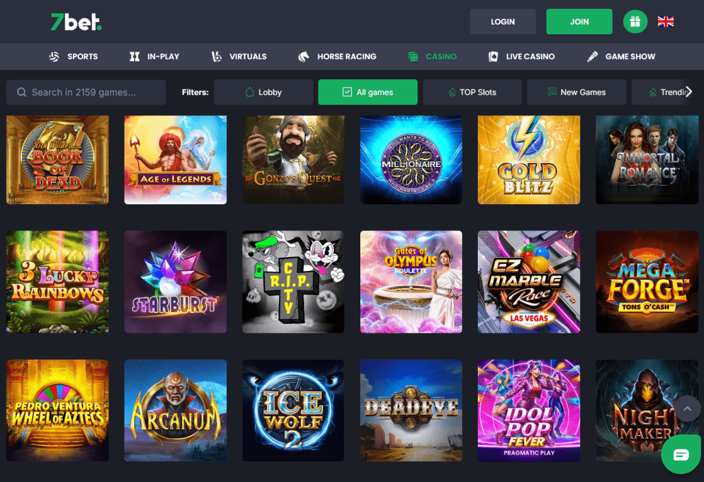 7bet casino games selection