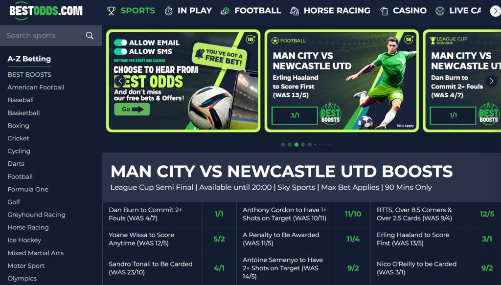 newest UK betting site - screenshot frrom best odds UK.