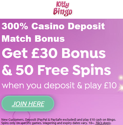 300% Casino Deposit Match Bonus UK - Kitty