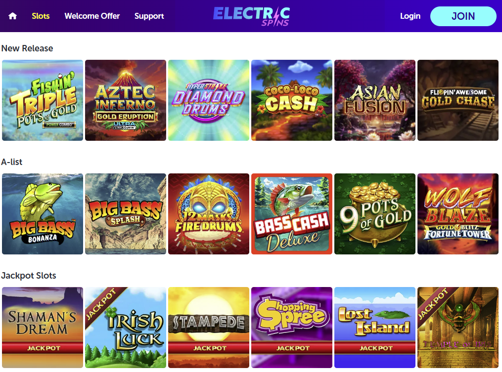 Electric Spins Slots and Games
