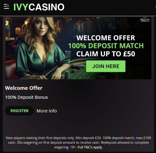 Ivy Casino Welcome bonus