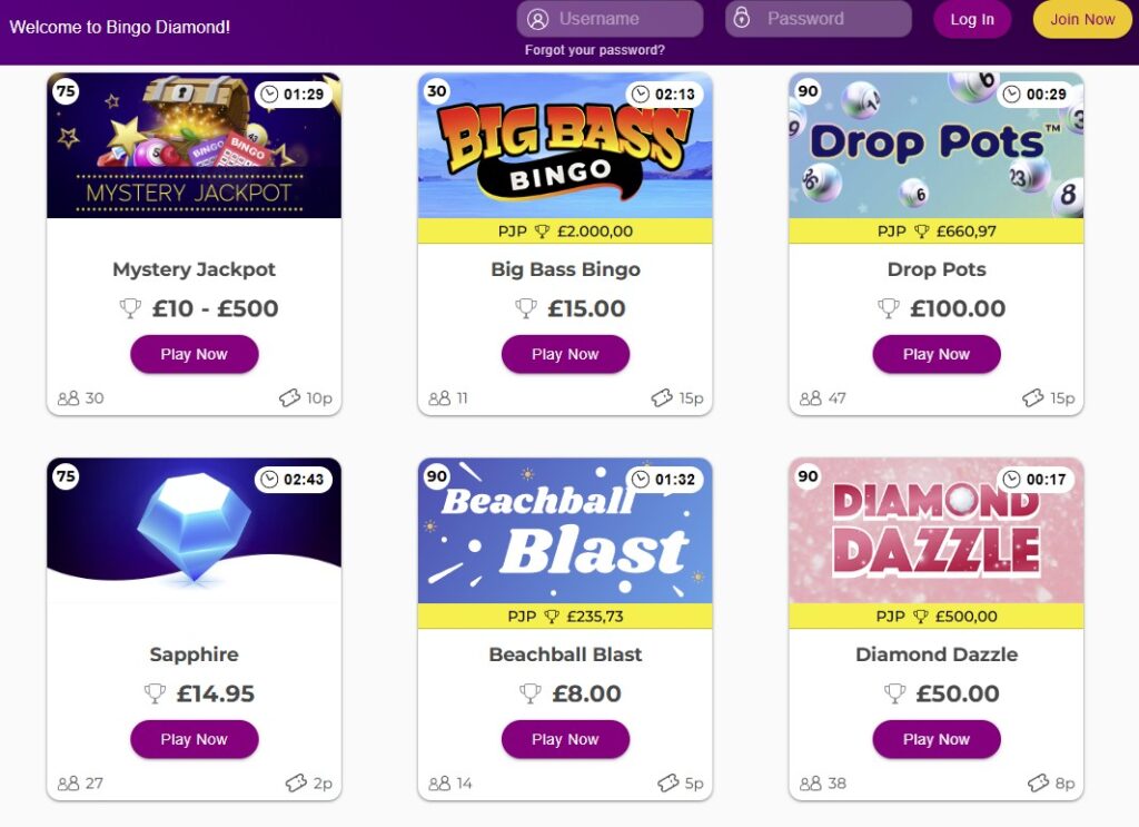 Bingo Diamond games and bingo rooms