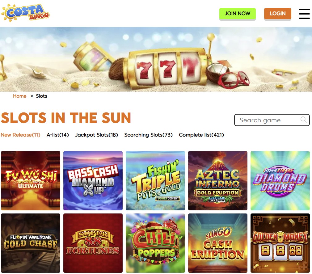 Costa bingo games and slots