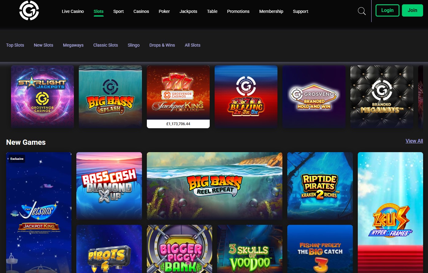 Grosvenor Exclusive and New Slots