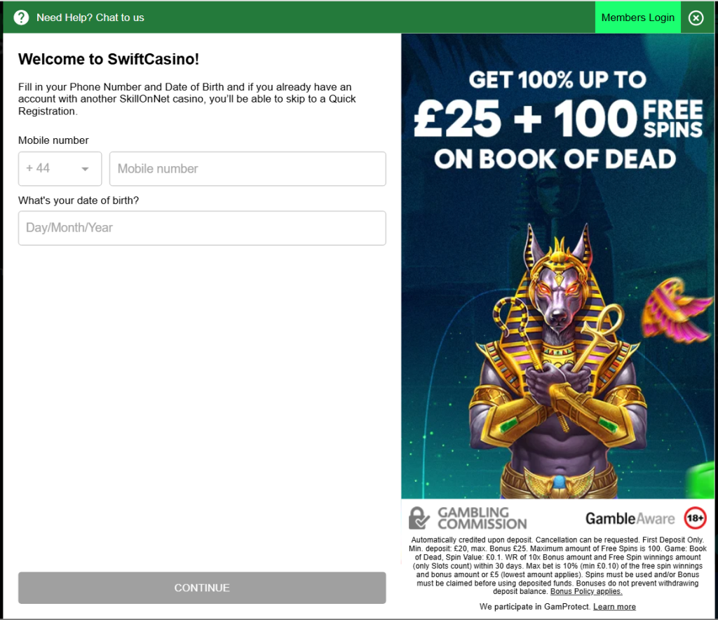 Swift Casino Promo code and free spins