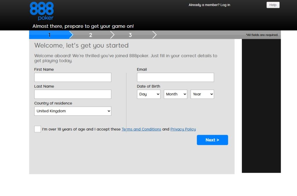 888Poker Sign up
