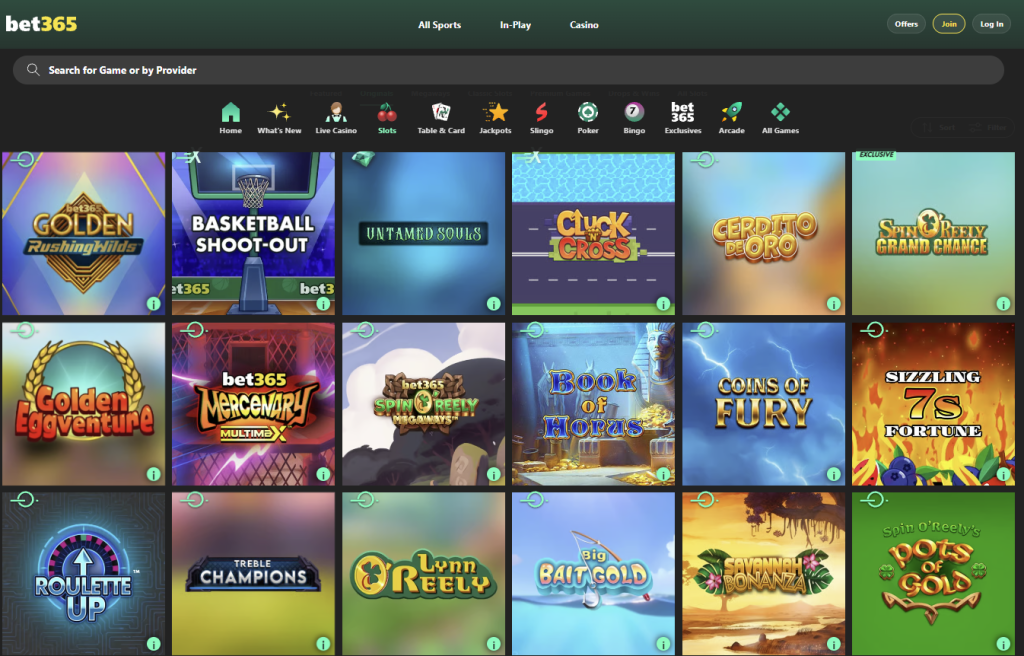 bet365 Games Menu
