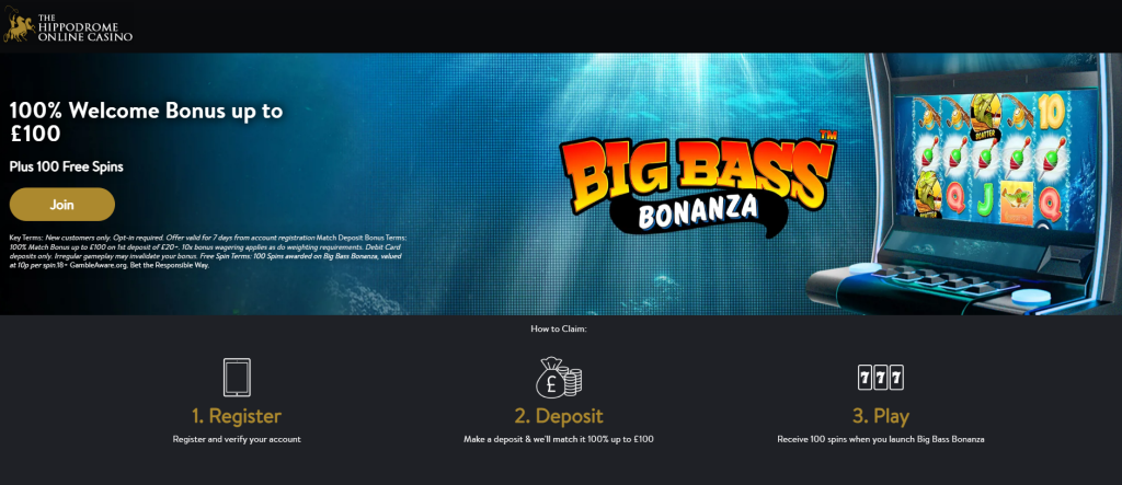 Hippodrome Online Casino: 100% Match up to £100