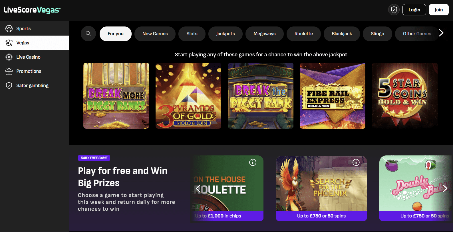 LiveScore Vegas Casino promo banner