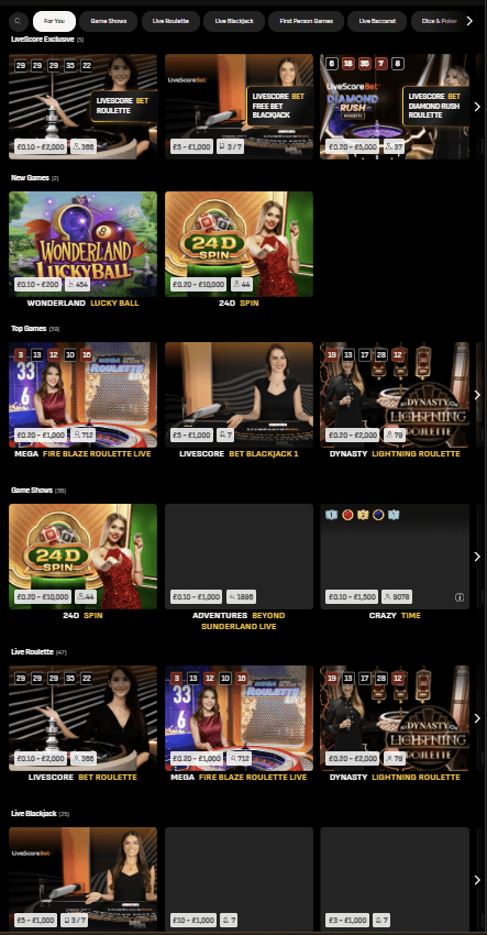 LiveScoreBet Casino Games 