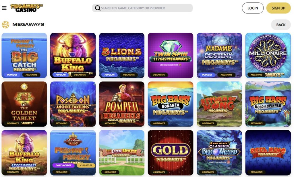 Megaways slots at an online casino