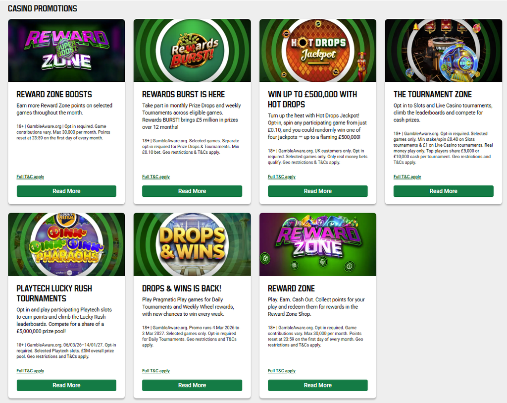 Unibet Casino promotions for existing customers