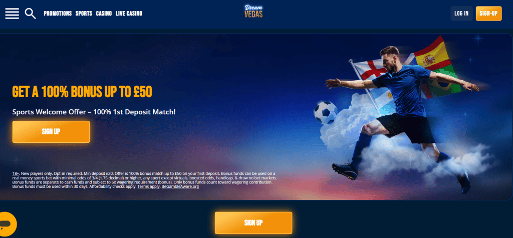 Dream Vegas sport - new online bookamaker app