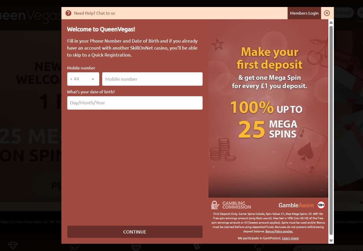 QueenVegas casino sign up