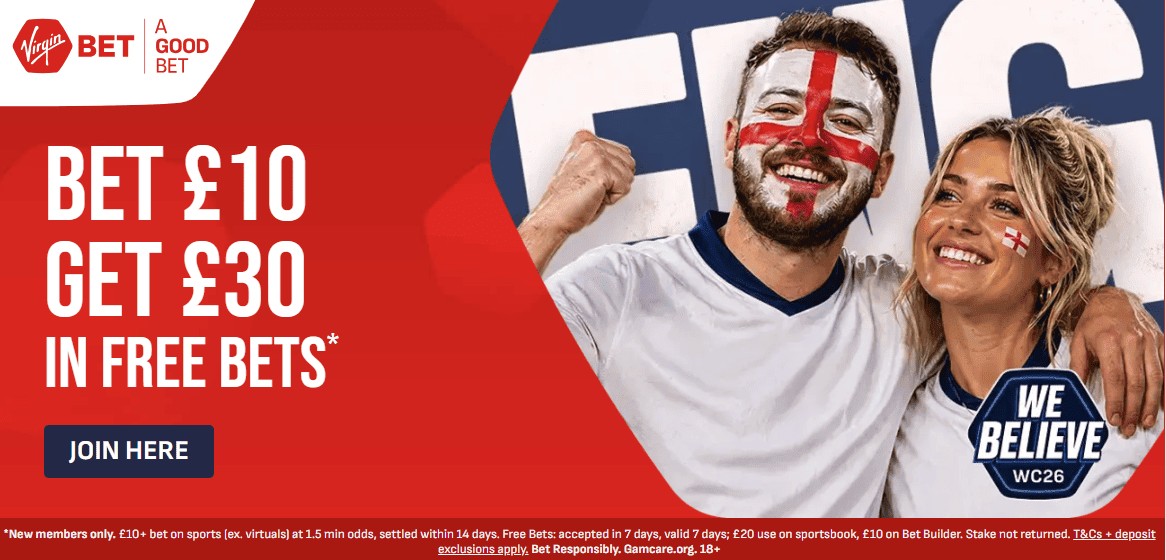 Virgin Bet World Cup 2026 offer — bet £10, get £30 in free bets