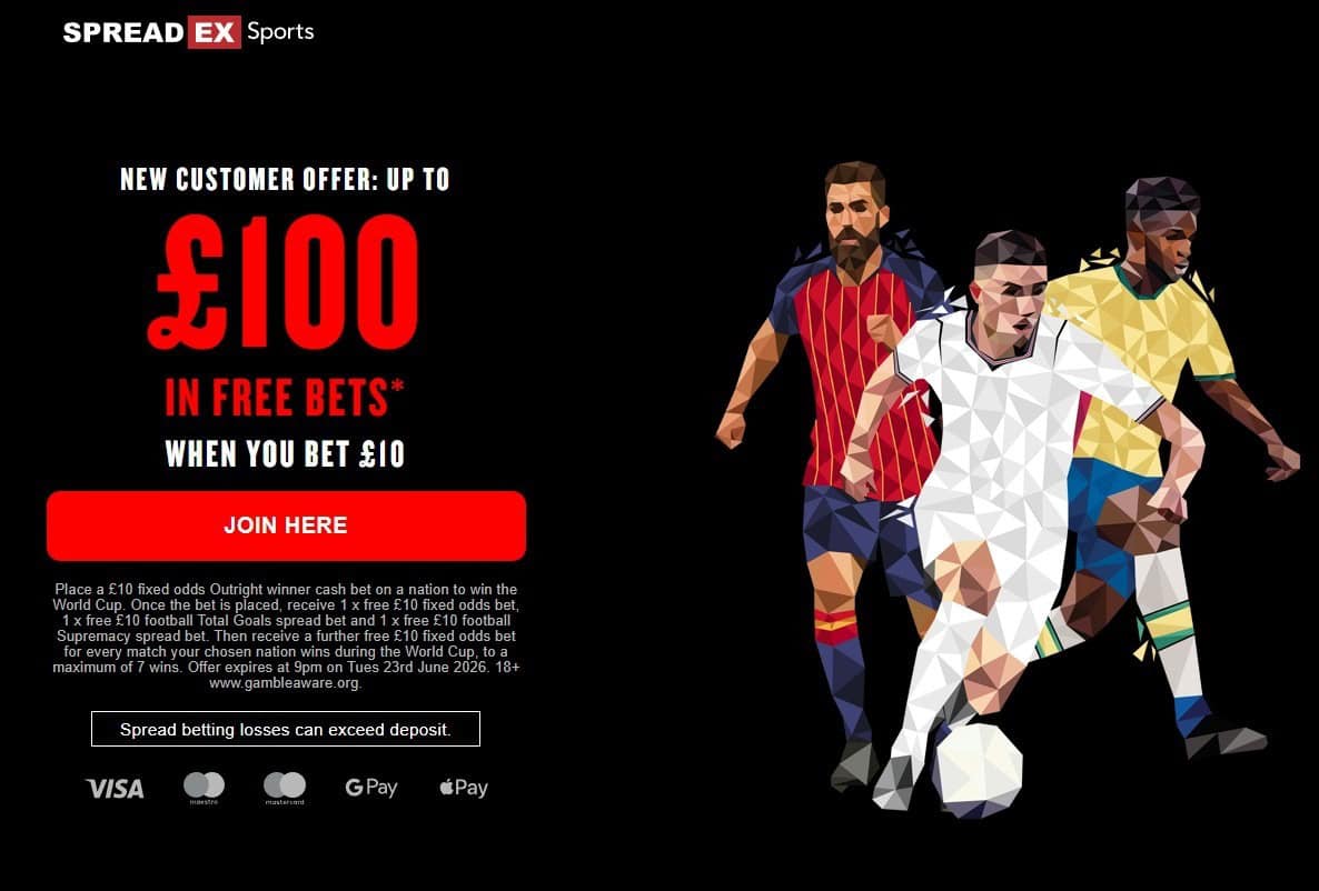 Spreadex World Cup 2026 special — bet £10, get up to £100 in free bets