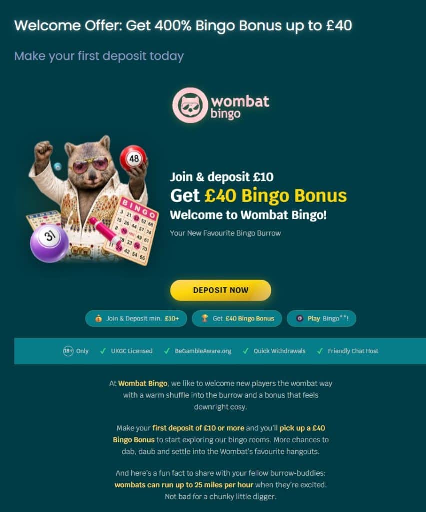 Wombat bingo bonus