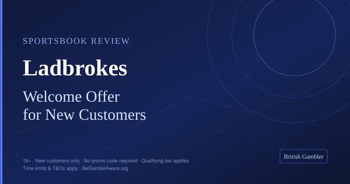 British Gambler sportsbook review card for Ladbrokes, showing the current welcome offer for new UK customers