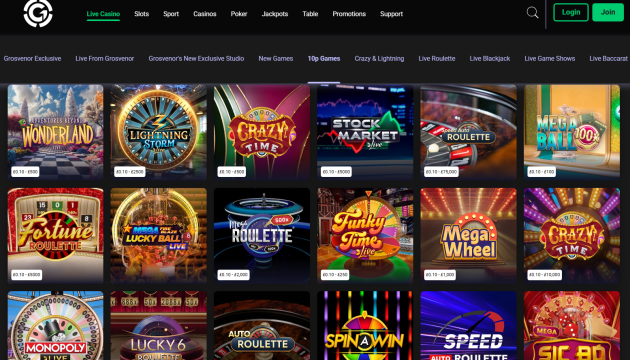 10p slot games and live casino at Grosvenor Casinos